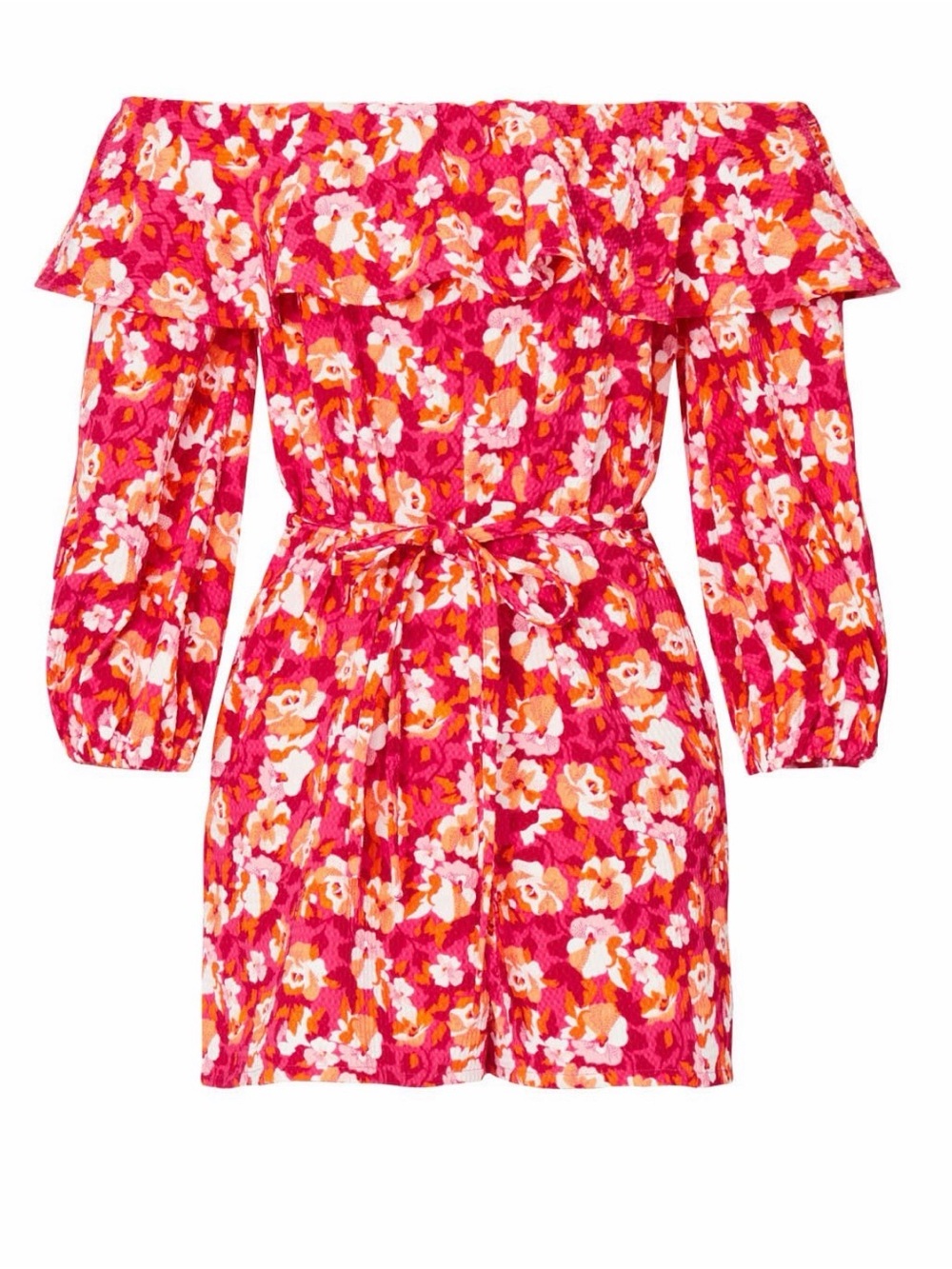 Peter Som Off-Shoulder Floral Romper in Bright Pink size small